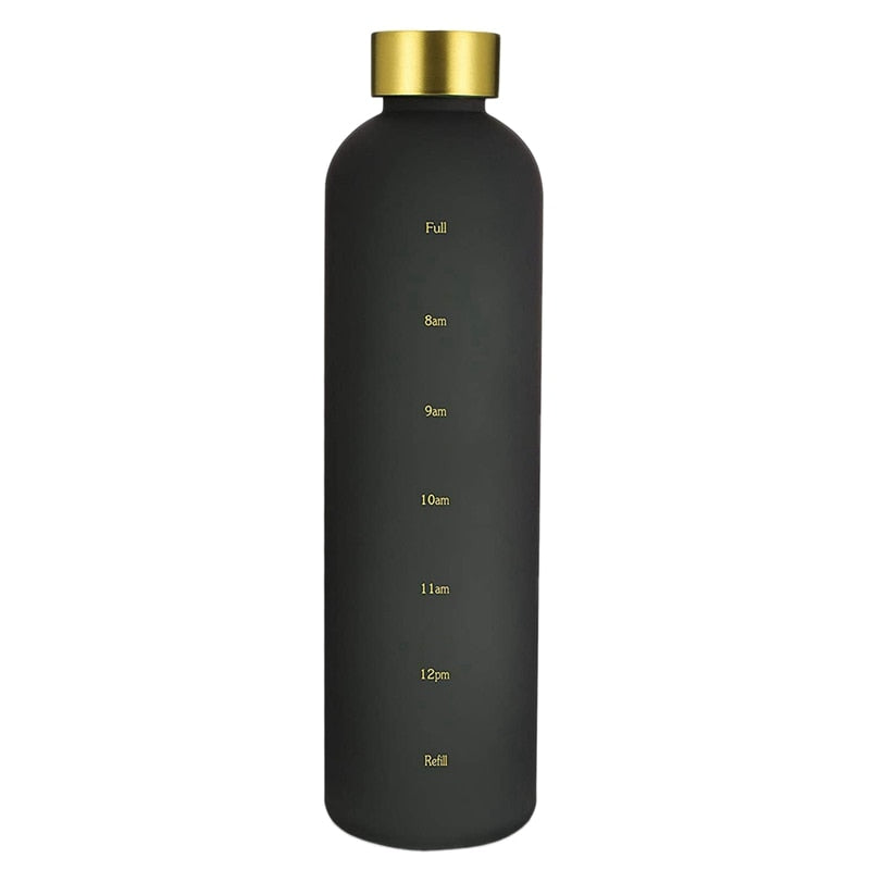 Plastic Space Cup Large-Capacity Transparent Frosted Water Cup Copper Lid Water Bottle With Time Marker 1000ML