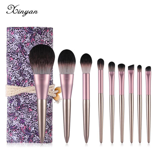 9pcs Makeup Brushes Set With Bag Face Eye Shadow Purple Eyeshadow Eyeliner Lip Foundation Cosmetic Blush Makeup Brush Set