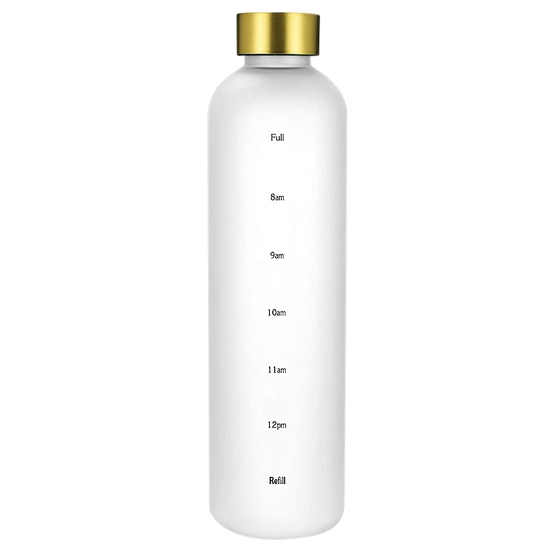 Plastic Space Cup Large-Capacity Transparent Frosted Water Cup Copper Lid Water Bottle With Time Marker 1000ML